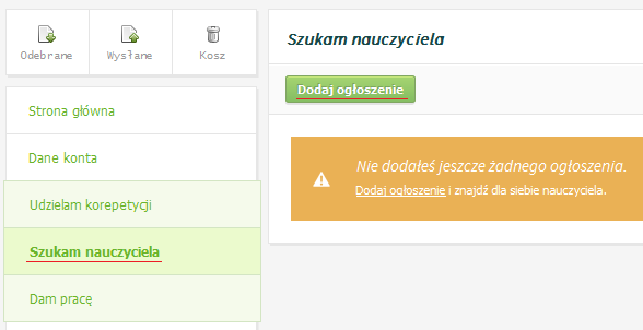 Nowe ogłoszenie ucznia