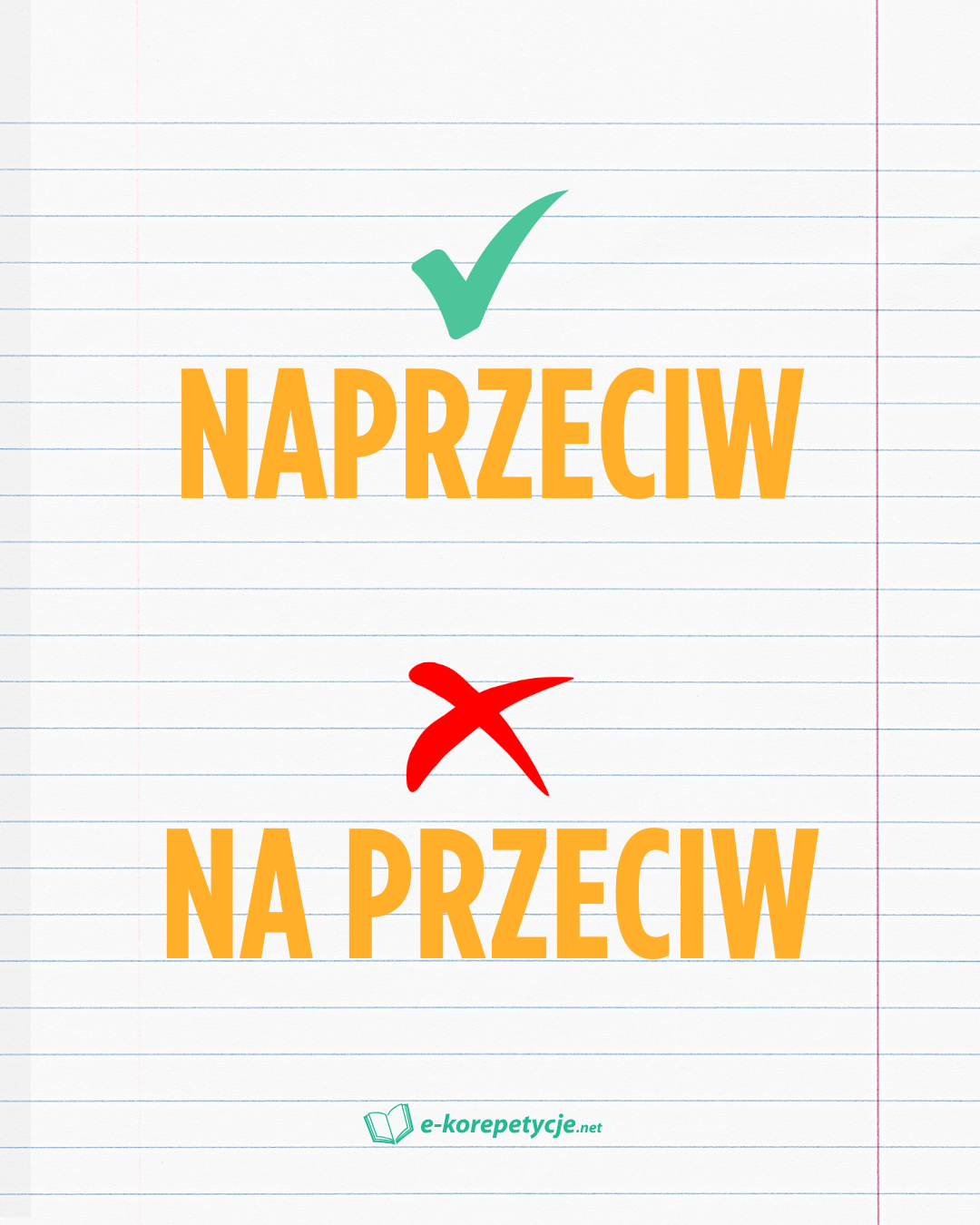 naprzeciw czy na przeciw fiszka ortograficzna