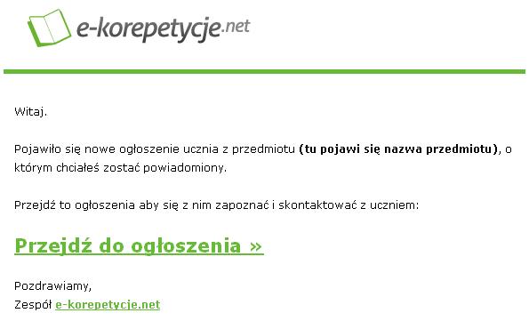 Powiadomienie o nowym ogłoszeniu ucznia