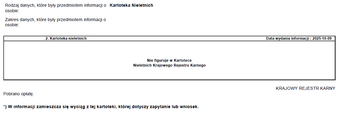 widok informacja o niekaralnosci